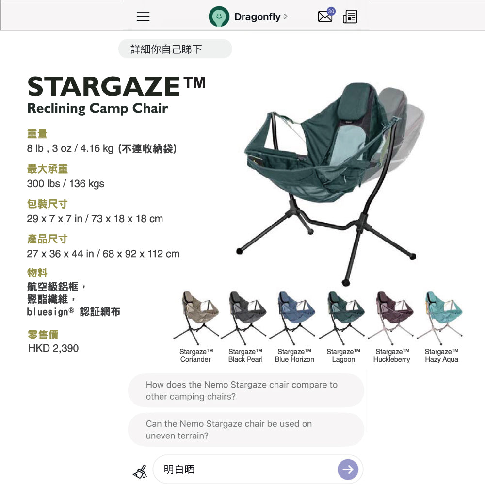 NEMO - Stargaze™ Recliner Camp Chair 摺疊戶外搖搖椅 2023新版